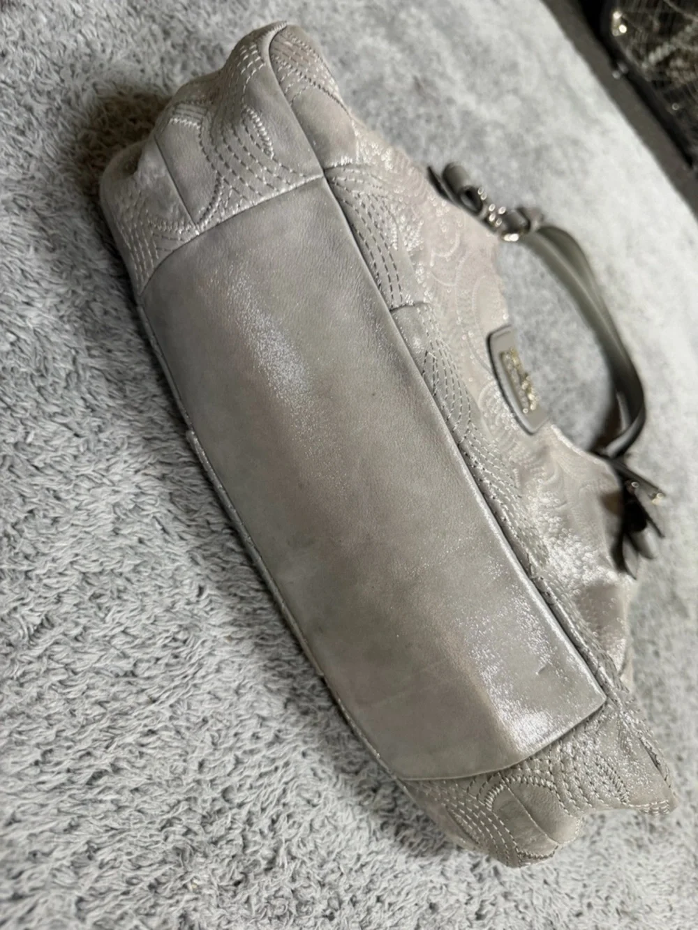 Coach Madison Maggie Shoulder Bag Silver Gray Leather